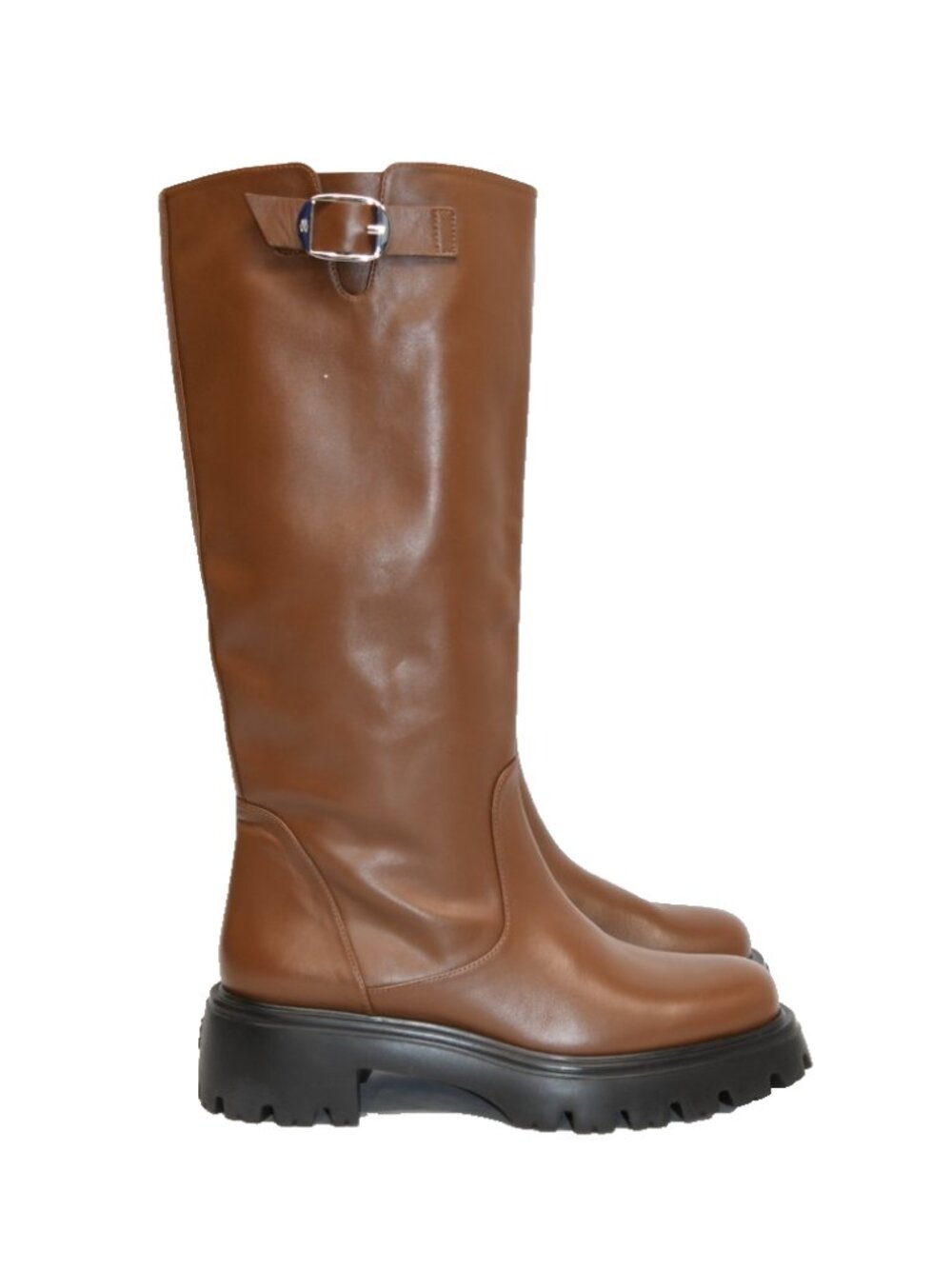 $900 Stuart Weitzman Emerson Buckle PLATFORM Leather Knee-Boot BROWN 9 B (PD26)